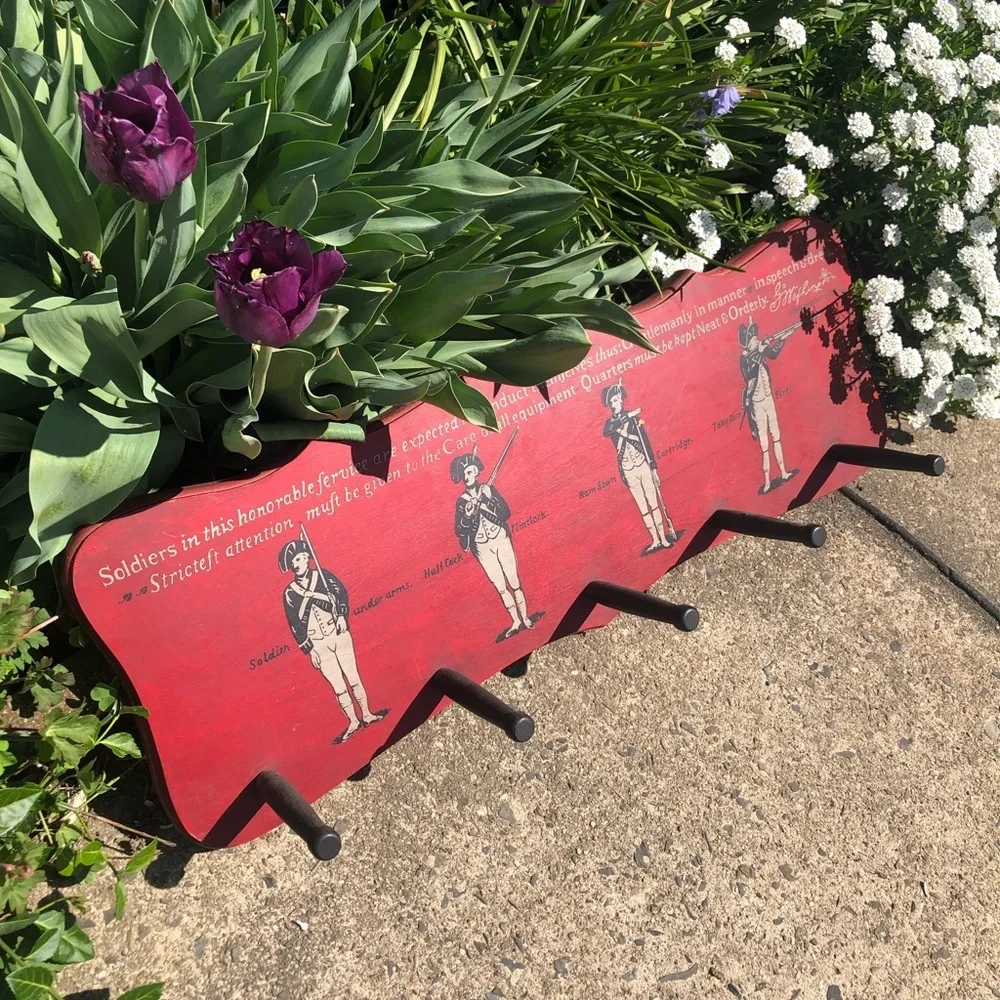 Vintage Wooden Soldier Military Peg Coat Rack